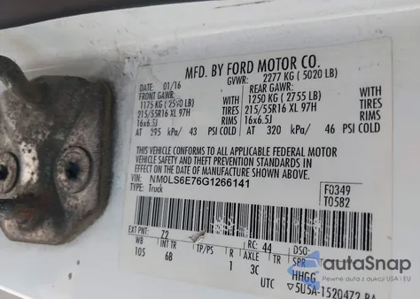 2016 Ford Transit Connect Xl из США, поврежденный, VIN NM0LS6E76G1266141